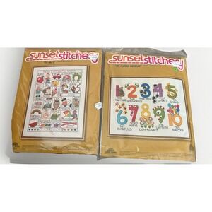 Vintage Sunset Stitchery ABC & Number Sampler Needlepoint Kits Sealed